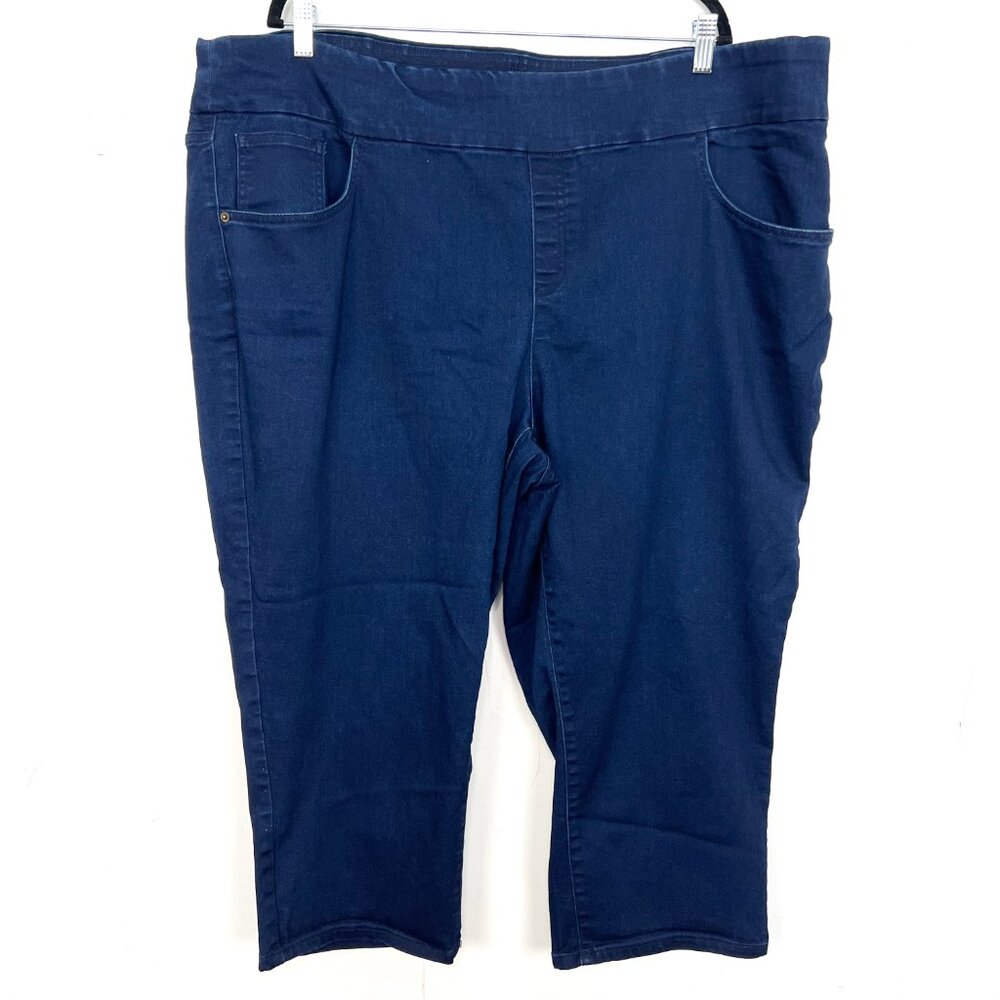 D&Co‎ Pull On Capri Jeans Plus Size 28W Stretch Dark Wash